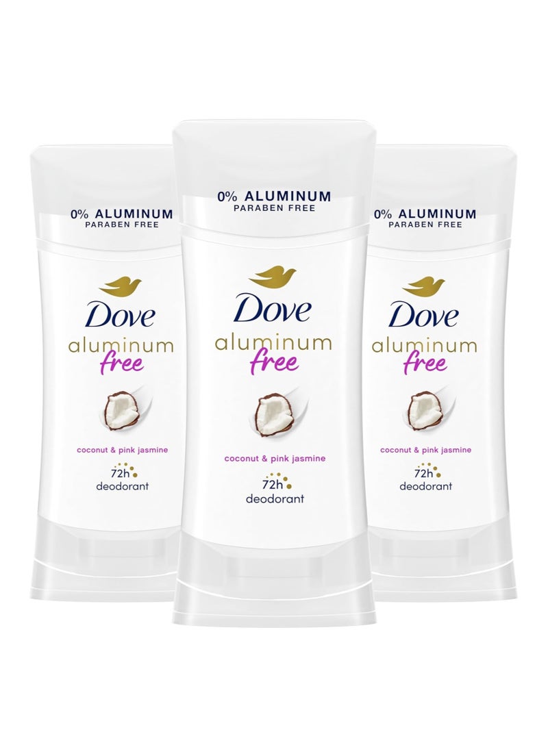 Dove Aluminum Free Deodorant for Women 24-Hour Odor Protection, Coconut and Pink Jasmine, White, 2.6 Ounce (Pack of 3)