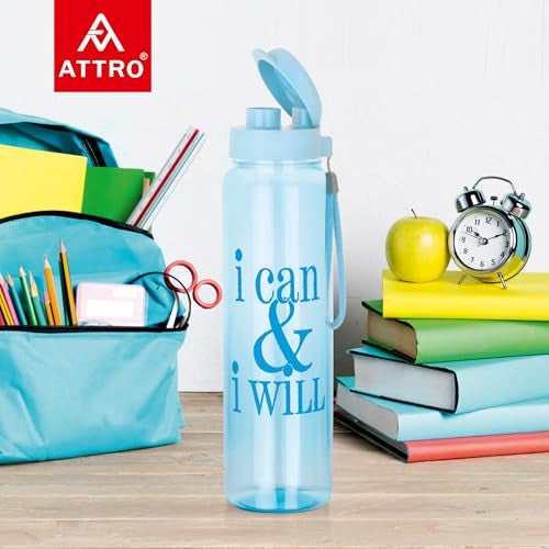 ATTRO Sports Buddy 800ml BPA-Free Water Bottle with Leak-Proof Flip-Top Cap, Nylon Strap and Stylish Color for Daily Hydration- Blue Plastic - Image 2
