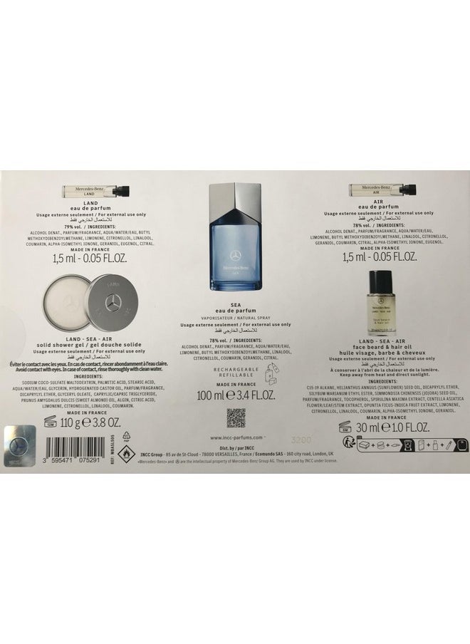 Mercedes-Benz Sea For Men - 5 Pc Gift Set 3.4Oz Edp Spray, 0.05Oz Air Edp Spray, 0.05Oz Land Edp Spray, 1Oz Lsa Face Beard And Hair Oil, 3.8Oz Lsa Solid Shower Gel  - Image 3