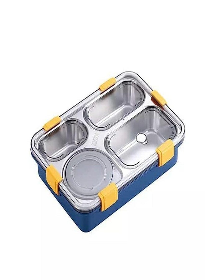 KRISHNPRIYA Lunch Box for Adults Reusable BPA Free & Freezer Safe Food Containers Stainless Steel 4 Compartment Lunch Box with Fork Durable Perfect Size - Image 1