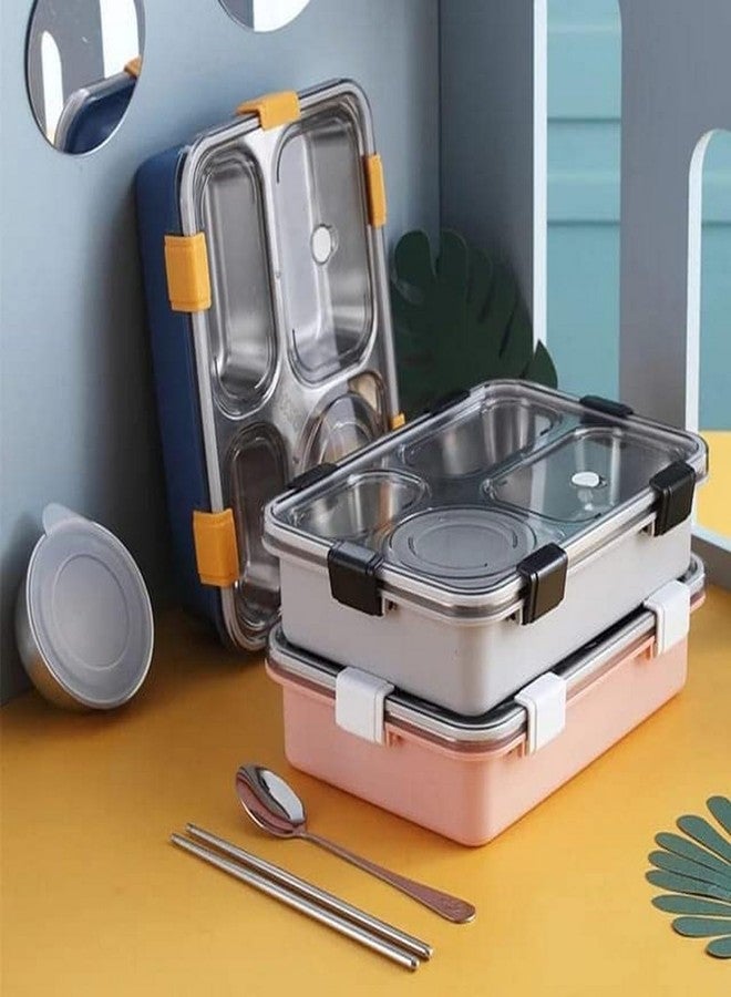 KRISHNPRIYA Lunch Box for Adults Reusable BPA Free & Freezer Safe Food Containers Stainless Steel 4 Compartment Lunch Box with Fork Durable Perfect Size - Image 4