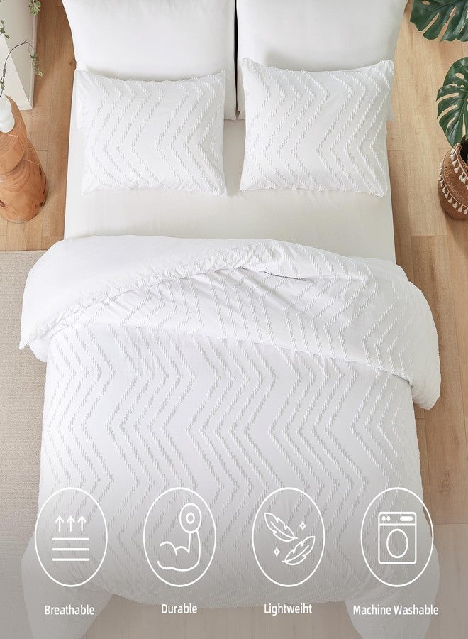 YIRDDEO White Boho Bed Set King Size, 3Pc Vertical Tufted Comforter Set Including 1 Comforter & 2 Pillowcases - Image 3