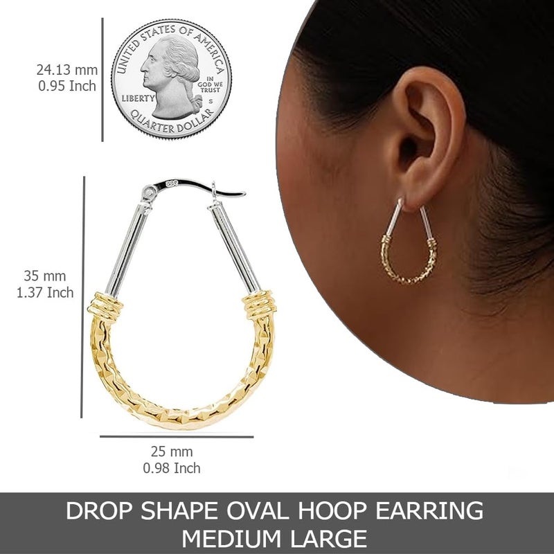 LeCalla 925 Sterling Silver Oval Hoop Earrings for Women | 14K Gold-Plated Two-Tone Italian Classic Diamond-Cut Hoop Earrings Jewelry 35mm - Image 4