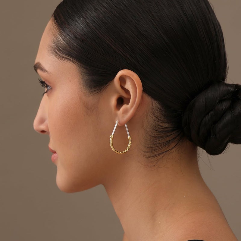 LeCalla 925 Sterling Silver Oval Hoop Earrings for Women | 14K Gold-Plated Two-Tone Italian Classic Diamond-Cut Hoop Earrings Jewelry 35mm - Image 2