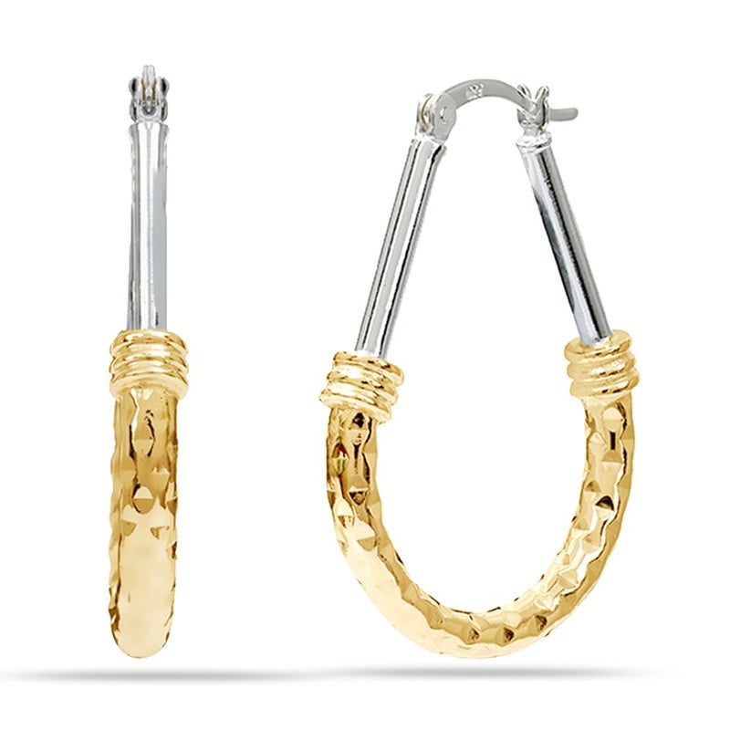 LeCalla 925 Sterling Silver Oval Hoop Earrings for Women | 14K Gold-Plated Two-Tone Italian Classic Diamond-Cut Hoop Earrings Jewelry 35mm - Image 5