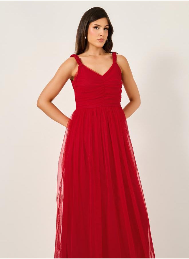 Styli - Mesh Insert Strappy Maxi Dress with Gathered Detail - Image 1
