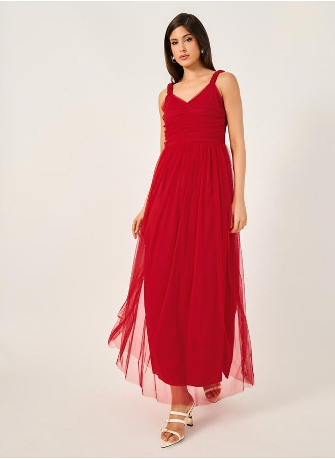 Styli - Mesh Insert Strappy Maxi Dress with Gathered Detail - Image 1
