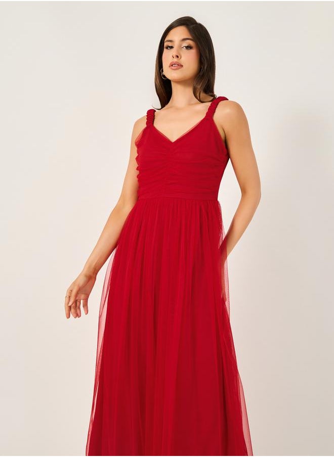 Styli - Mesh Insert Strappy Maxi Dress with Gathered Detail - Image 1