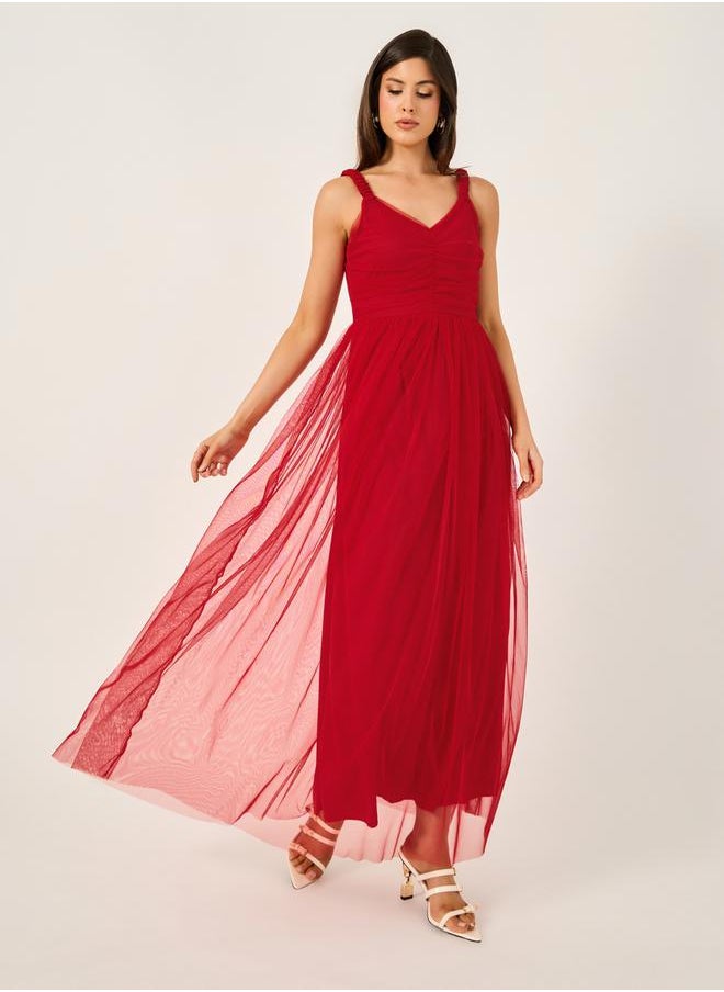 Styli - Mesh Insert Strappy Maxi Dress with Gathered Detail - Image 1