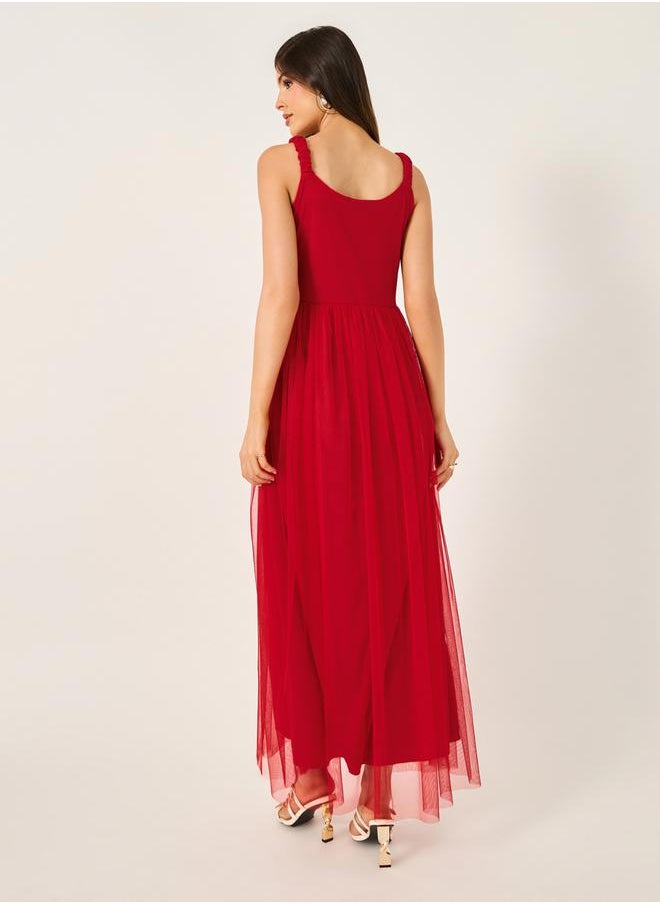 Styli - Mesh Insert Strappy Maxi Dress with Gathered Detail - Image 1