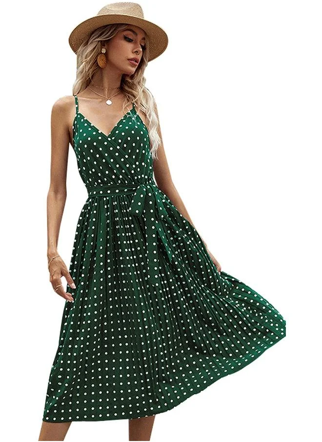 يونيكي Green Polka Dot Print Mini Dress