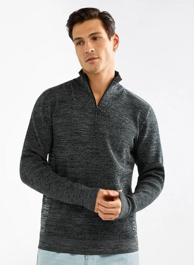 Splash FAV Textured Sweatshirt with High Neck and Long Sleeves