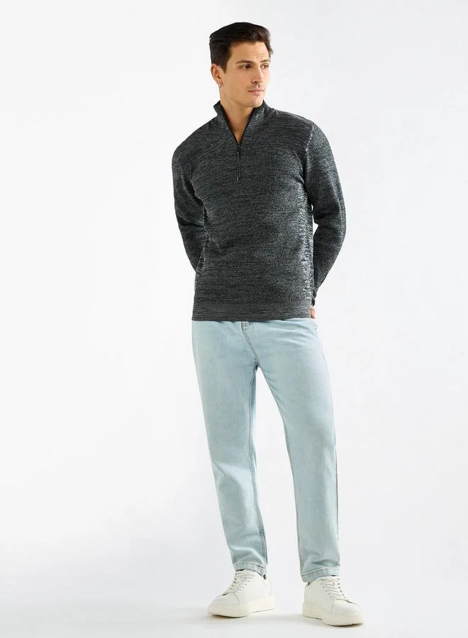 Splash FAV Textured Sweatshirt with High Neck and Long Sleeves