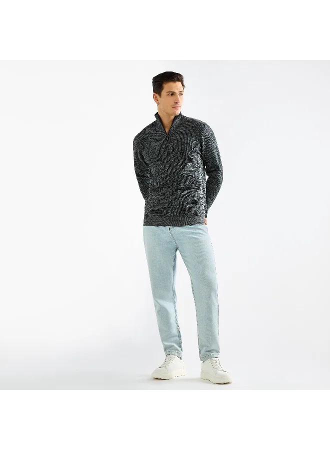 Splash FAV Textured Sweatshirt with High Neck and Long Sleeves