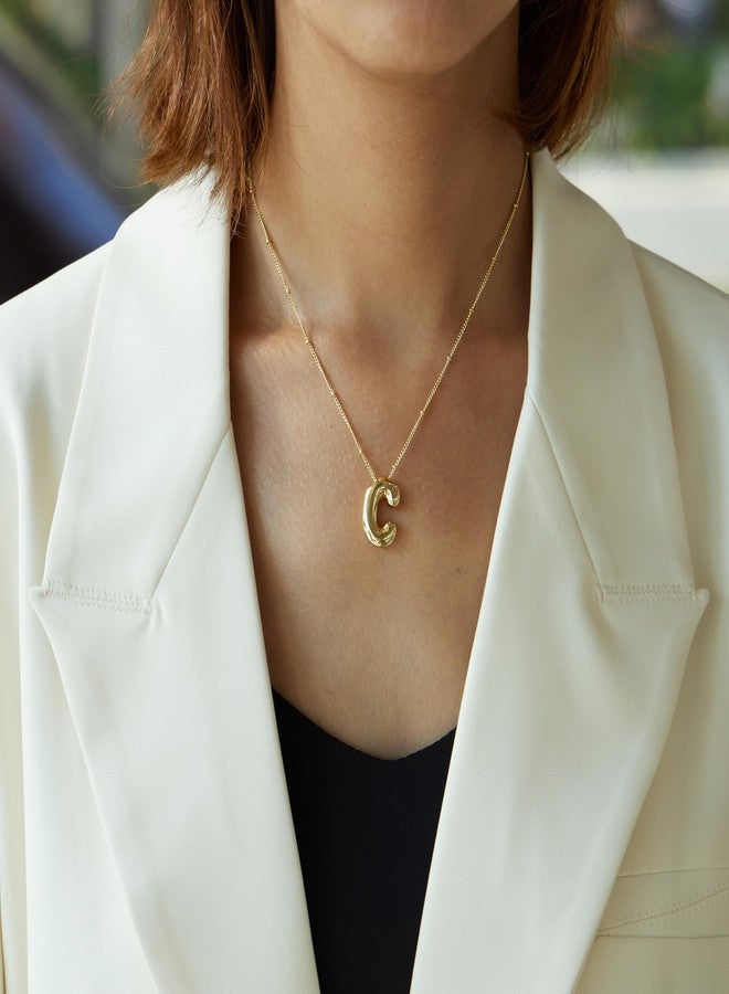 Inerney Gold Bubble Letter Necklace for Women, Dainty 14K Plated Balloon Initial Pendant Necklace Trendy Charm Non Tarnish Name Necklace Chunky Letter Necklace for Women Jewelry Gifts, Small, Brass, - Image 5