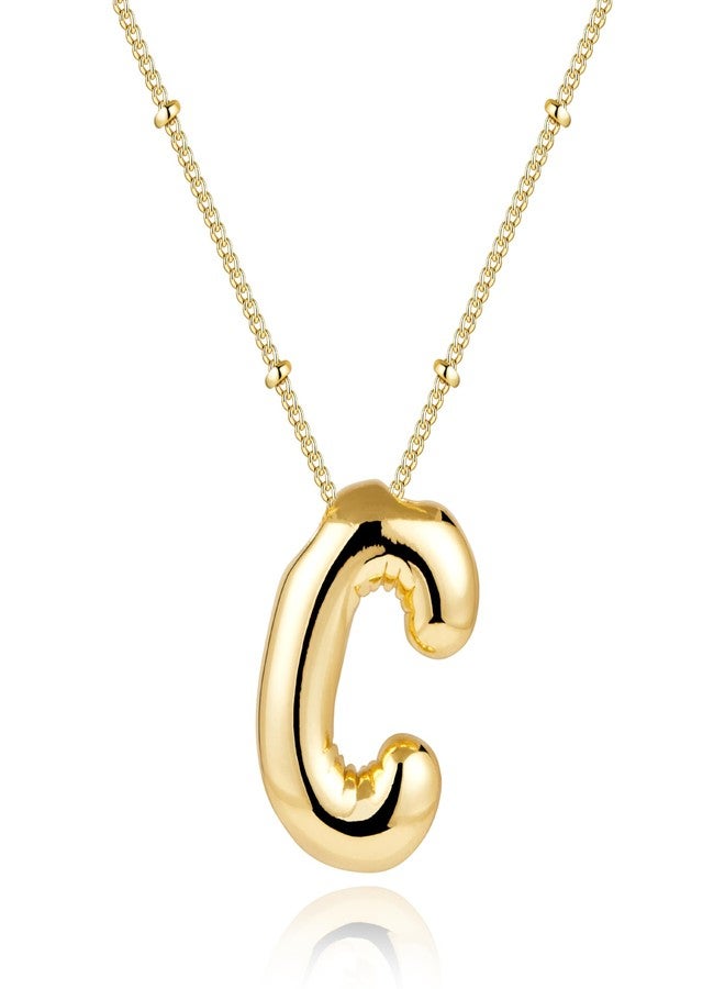 Inerney Gold Bubble Letter Necklace for Women, Dainty 14K Plated Balloon Initial Pendant Necklace Trendy Charm Non Tarnish Name Necklace Chunky Letter Necklace for Women Jewelry Gifts, Small, Brass, - Image 1
