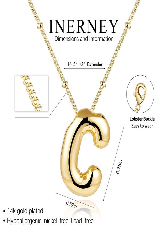 Inerney Gold Bubble Letter Necklace for Women, Dainty 14K Plated Balloon Initial Pendant Necklace Trendy Charm Non Tarnish Name Necklace Chunky Letter Necklace for Women Jewelry Gifts, Small, Brass, - Image 4