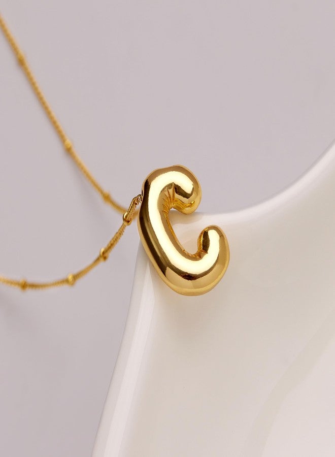 Inerney Gold Bubble Letter Necklace for Women, Dainty 14K Plated Balloon Initial Pendant Necklace Trendy Charm Non Tarnish Name Necklace Chunky Letter Necklace for Women Jewelry Gifts, Small, Brass, - Image 3