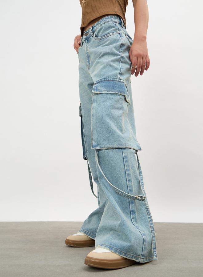 SASSAFRAS Blue Loop Detail Cargo Jeans - Image 3