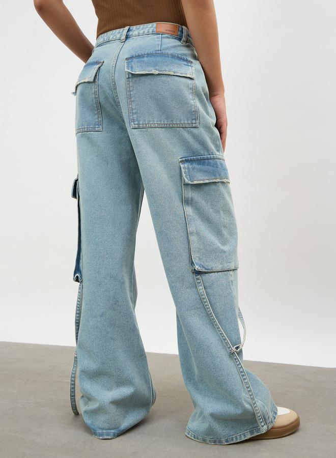 SASSAFRAS Blue Loop Detail Cargo Jeans - Image 5