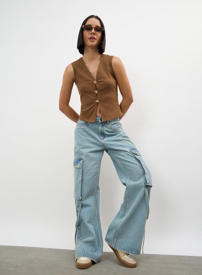 SASSAFRAS Blue Loop Detail Cargo Jeans - Image 1