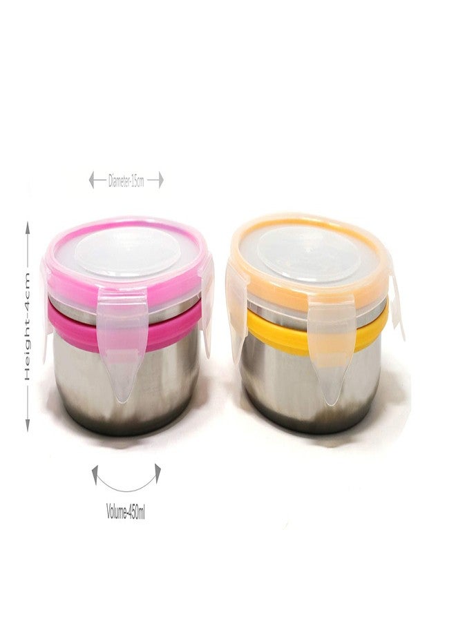 STEELLOCK Stainless Steel Airtight Container with Lid | Leakproof, BPA-Free, Durable Kitchen Storage | Multipurpose Food Storage Containers for Kitchen | SL-1400-set of 2, 450ml each, Pink & Yellow - Image 3