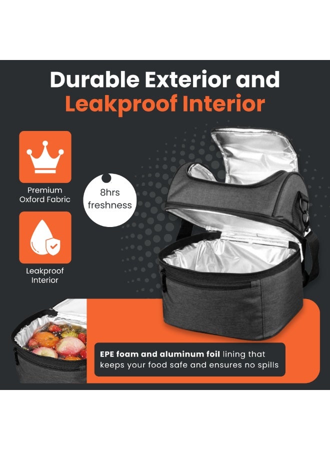 Nexso Insulated Lunch Bag – Large Capacity, Leakproof, Durable Oxford Fabric, Convenient Zippered Pockets, Portable for Work, Travel, Picnic, and School - Image 3
