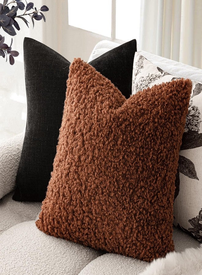 Foindtower 2 Pieces 24x24 Inch Hazel Brown,Faux Fur Throw Pillow Cover Accent Sherpa Furry Pillow Covers Fuzzy Soft Pillowcases Cozy Sheepskin Decorative Fleece Cushion Case for Bed Couch Living Room - Image 5
