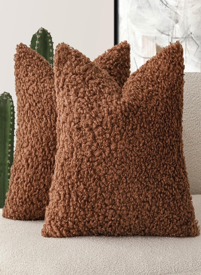 Foindtower 2 Pieces 24x24 Inch Hazel Brown,Faux Fur Throw Pillow Cover Accent Sherpa Furry Pillow Covers Fuzzy Soft Pillowcases Cozy Sheepskin Decorative Fleece Cushion Case for Bed Couch Living Room - Image 1
