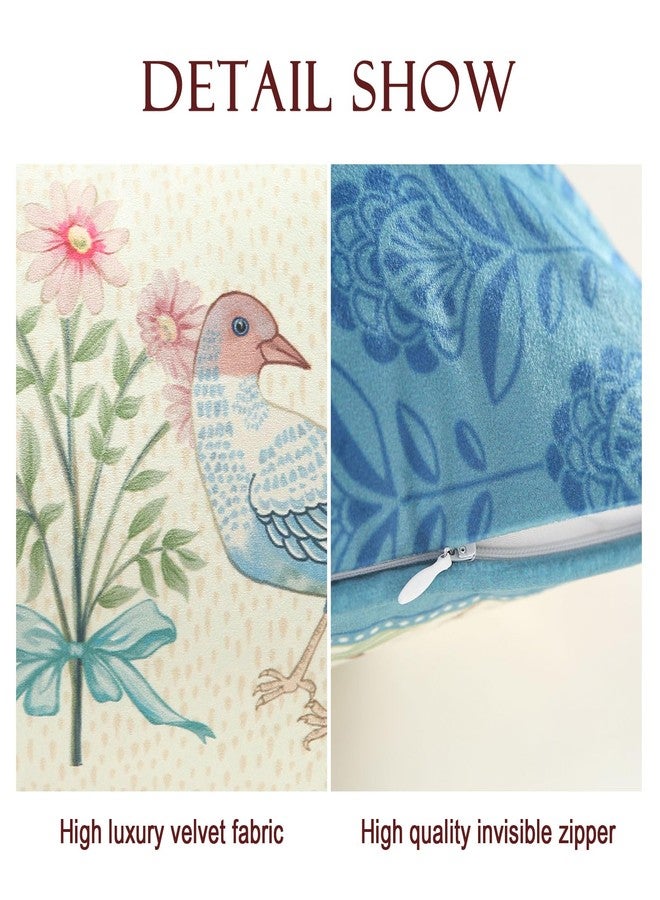 patdrea Designer Rectangle French Country Velvet Throw Pillow Cover 12x20 inches,Elegant Blue Pink Birds Floral Pattern,Decorative Pillowcases Cushion for Bed Living Room Outdoor Car,Pack of 2 - Image 5