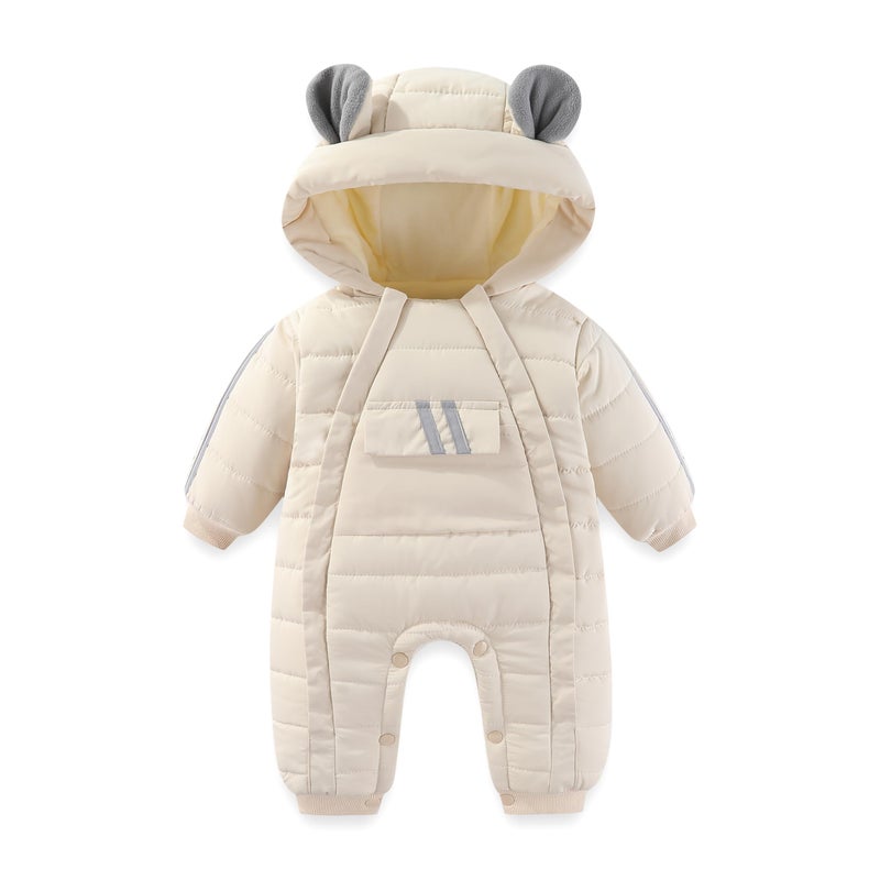 JiAmy Baby Snowsuit Baby Bear Hooded Winter Outfit Double Girl Boy Zipper Winter Clothes Romper White 18-24 Months - Image 1