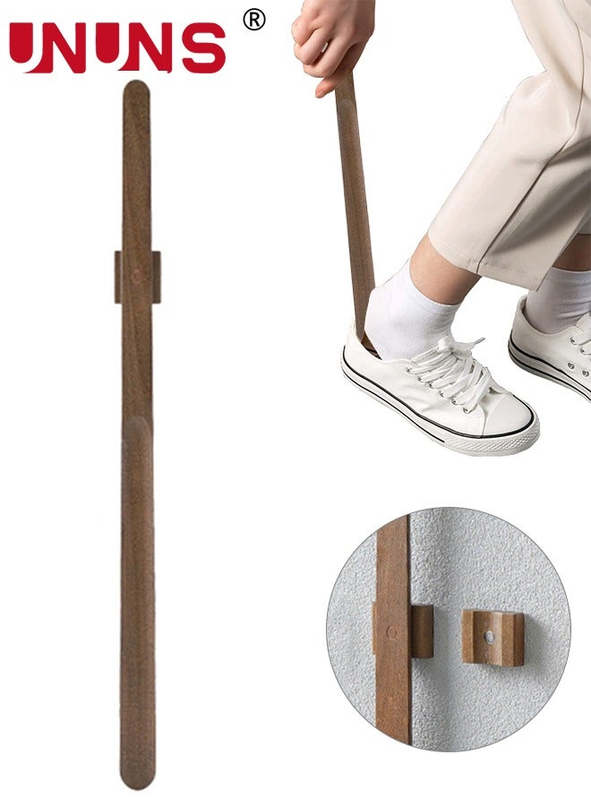 UNUNS ملعقة حذاء طويلة المقبض، مساعد حذاء خشبي لكبار السن، ملعقة حذاء بامتصاص مغناطيسي، تصميم تخزين مزدوج لمساعد الحذاء من خشب الزان، أداة ارتداء الحذاء، 70 سم - Image 1