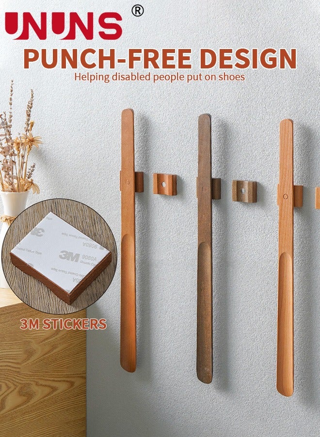 UNUNS ملعقة حذاء طويلة المقبض، مساعد حذاء خشبي لكبار السن، ملعقة حذاء بامتصاص مغناطيسي، تصميم تخزين مزدوج لمساعد الحذاء من خشب الزان، أداة ارتداء الحذاء، 70 سم - Image 3