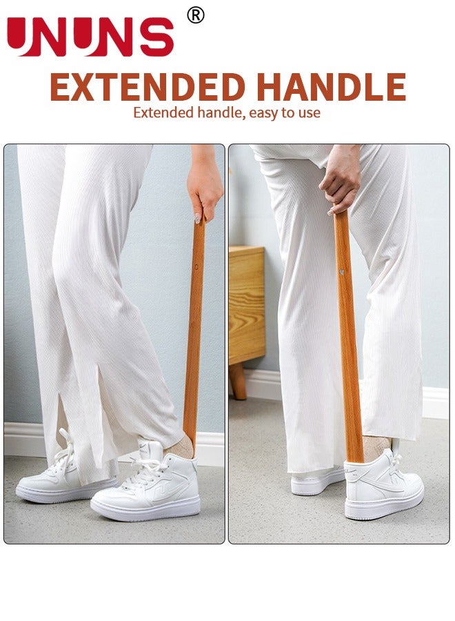 UNUNS ملعقة حذاء طويلة المقبض، مساعد حذاء خشبي لكبار السن، ملعقة حذاء بامتصاص مغناطيسي، تصميم تخزين مزدوج لمساعد الحذاء من خشب الزان، أداة ارتداء الحذاء، 70 سم - Image 4