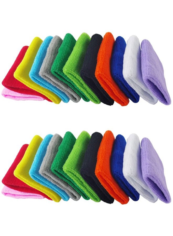 NSBELL 24PCS Colorful Sports Wristbands Cotton Sweatband Wristbands Wrist Sweatbands Wrist Sweat Bands for for Men and Women, Good for Tennis, Basketball, Running, Gym, Working Out (12Pair) - Image 1