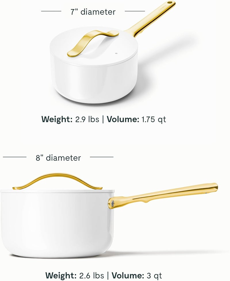 Caraway Nonstick Ceramic Sauce Pan with Lid 3 qt  Non Toxic PTFE  PFOA Free  Oven Safe  Compatible with All Stovetops Gas Electric  Induction  White - Image 3