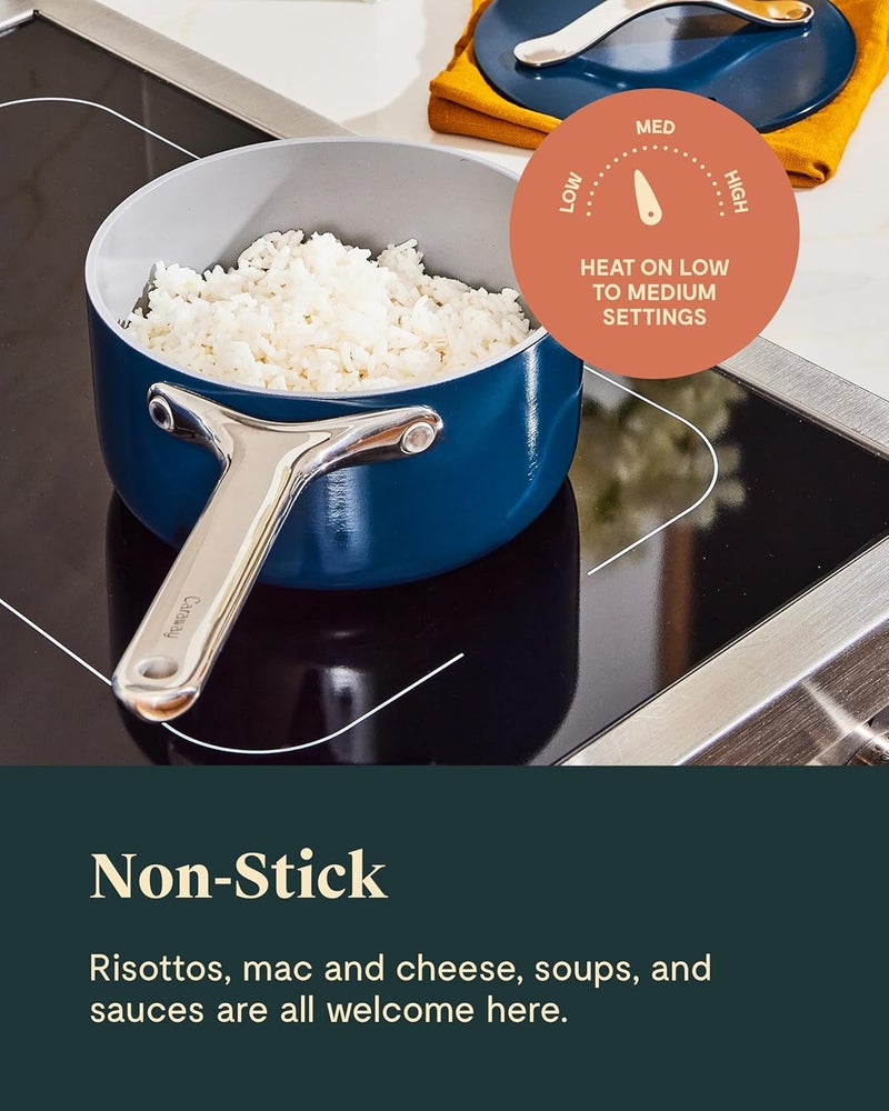 Caraway Nonstick Ceramic Sauce Pan with Lid 3 qt  Non Toxic PTFE  PFOA Free  Oven Safe  Compatible with All Stovetops Gas Electric  Induction  White - Image 5