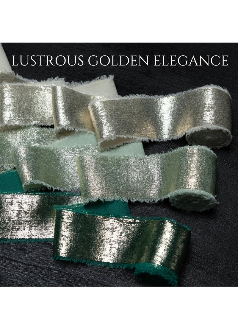 XiuWoo 3 Rolls Green Chiffon Ribbon, Shimmery Gold Silk Ribbon Ribbons Set for Gift Wrapping Flower Bouquet Wedding Decor DIY, 4cm*4.5m, hot stamping  - Image 3