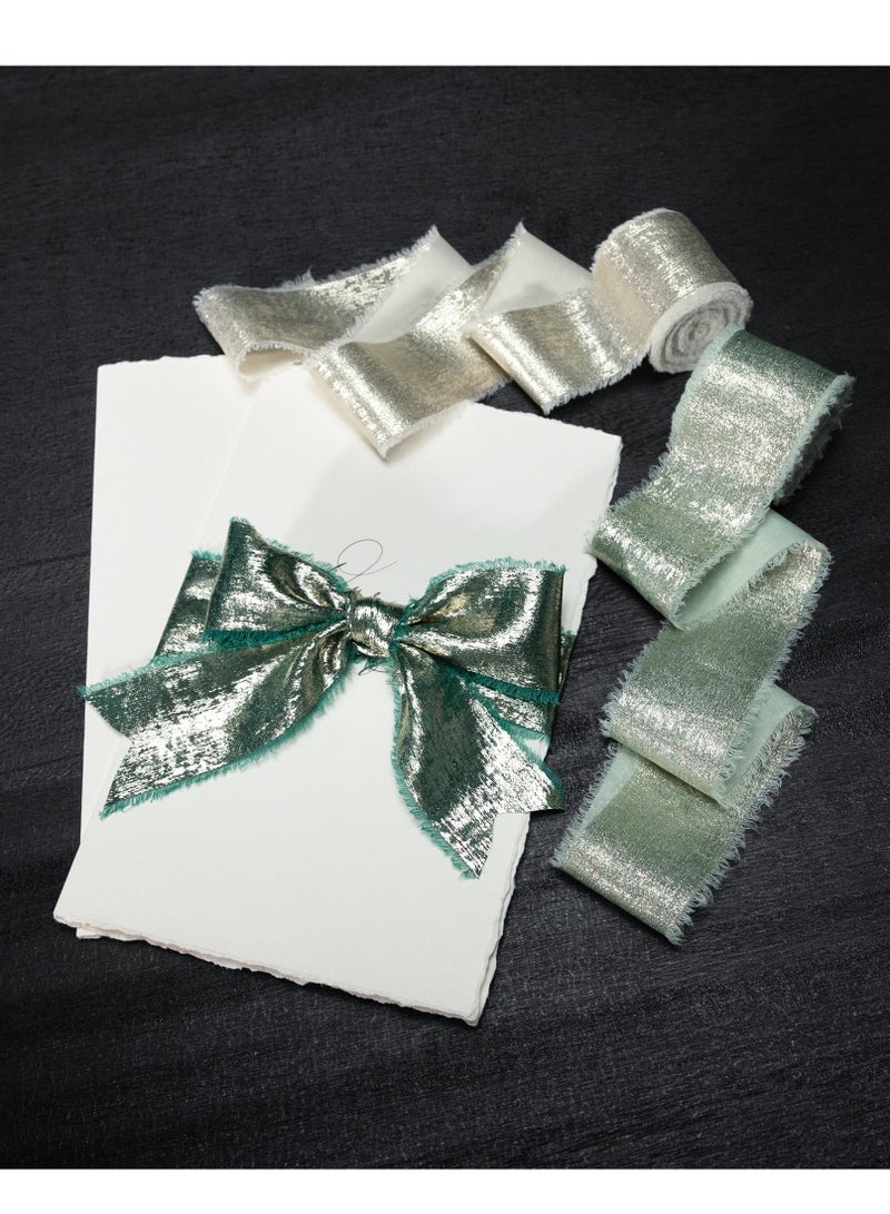 XiuWoo 3 Rolls Green Chiffon Ribbon, Shimmery Gold Silk Ribbon Ribbons Set for Gift Wrapping Flower Bouquet Wedding Decor DIY, 4cm*4.5m, hot stamping  - Image 4