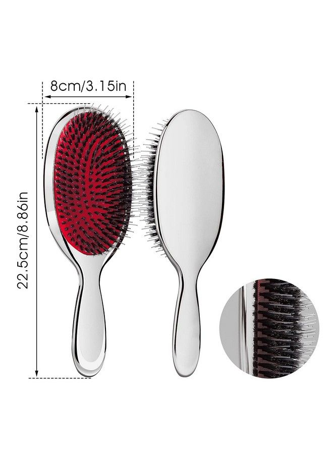 Sibba Antistatic Hair Brush Paddle Massage Hair Extension Brush Professional Detangle Natural Bristle Cushion Nylon Brush Comb For Long Thick Wavy Hair (Silver) - Image 4