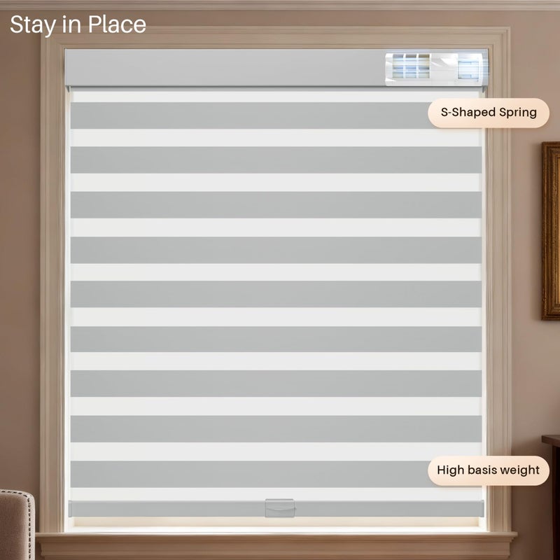JaeJaes Cordless Zebra Pull Down Blinds for Windows Blackout, Free-Stop Window Blinds,Dual Layer Light Control for Day and Night,Zebra Shades for Home and Office, Easy to Install(Gray,22" W x 72 "H) - Image 2