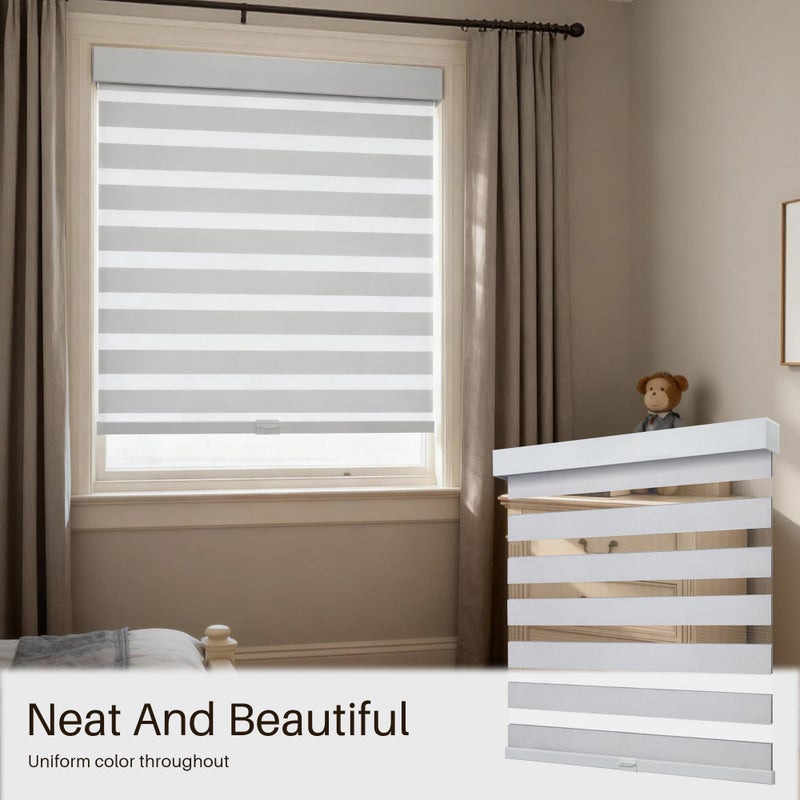 JaeJaes Cordless Zebra Pull Down Blinds for Windows Blackout, Free-Stop Window Blinds,Dual Layer Light Control for Day and Night,Zebra Shades for Home and Office, Easy to Install(Gray,22" W x 72 "H) - Image 3