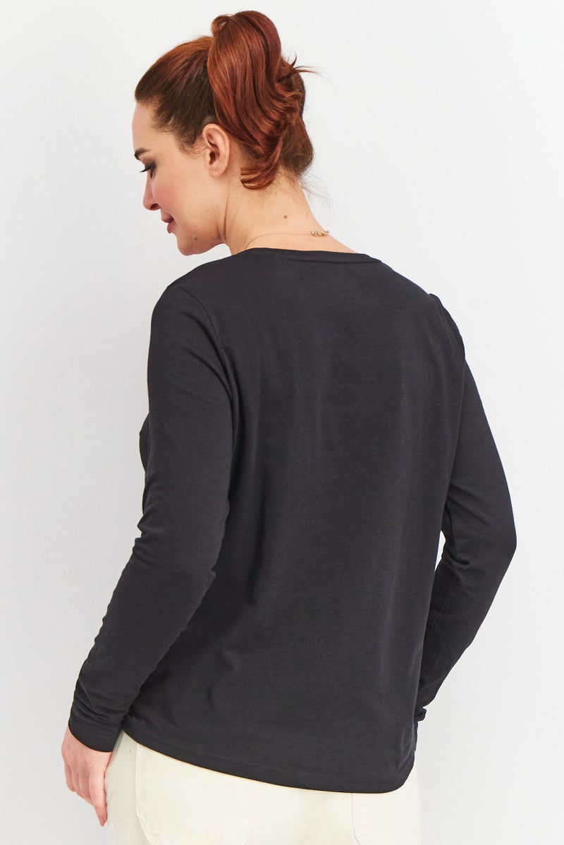 Mustang True Denim Women Round Neck Long Sleeves Graphic Top, Black - Image 4