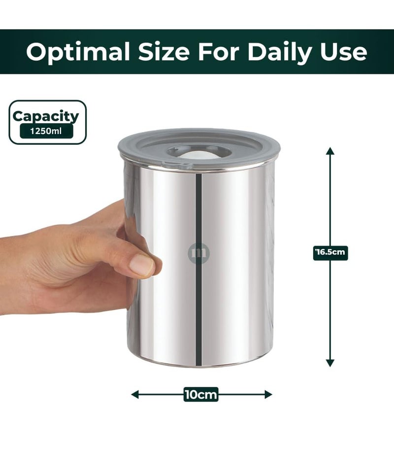 MARU Steel Airtight Storage Containers for kitchen 1Kg (1250ml) Set of 6,Leakproof jars suitable for Fridge, Dabba with Secure Silicone Vent semi transparent Lids, Perfect to Store Food and Liquids - Image 2