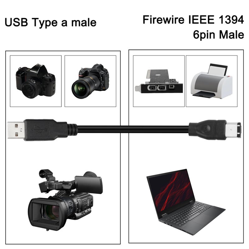 MEIRIYFA كابل محول MEIRIYFA Firewire 1394 6 دبوس إلى USB، محول بيانات Firewire IEEE 1394 6 دبوس ذكر إلى USB 2.0 نوع A ذكر للطابعة والماسح الضوئي والقرص الصلب، لا يدعم محرك الأقراص/بطاقة الصوت-1.8م - Image 5