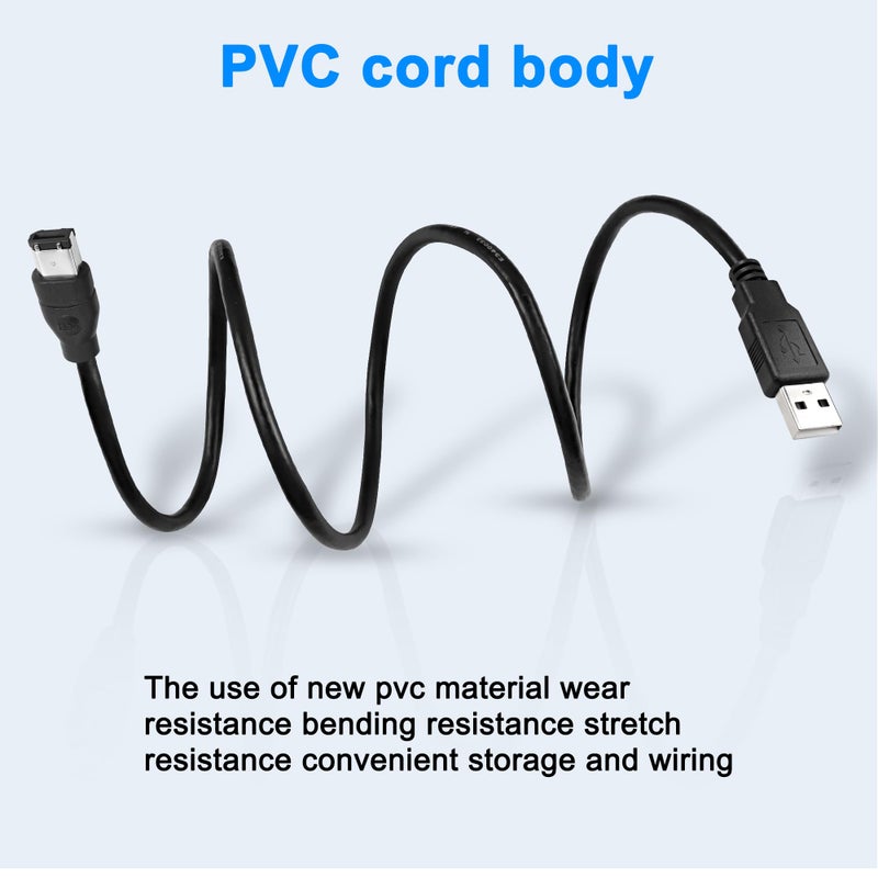 MEIRIYFA كابل محول MEIRIYFA Firewire 1394 6 دبوس إلى USB، محول بيانات Firewire IEEE 1394 6 دبوس ذكر إلى USB 2.0 نوع A ذكر للطابعة والماسح الضوئي والقرص الصلب، لا يدعم محرك الأقراص/بطاقة الصوت-1.8م - Image 4