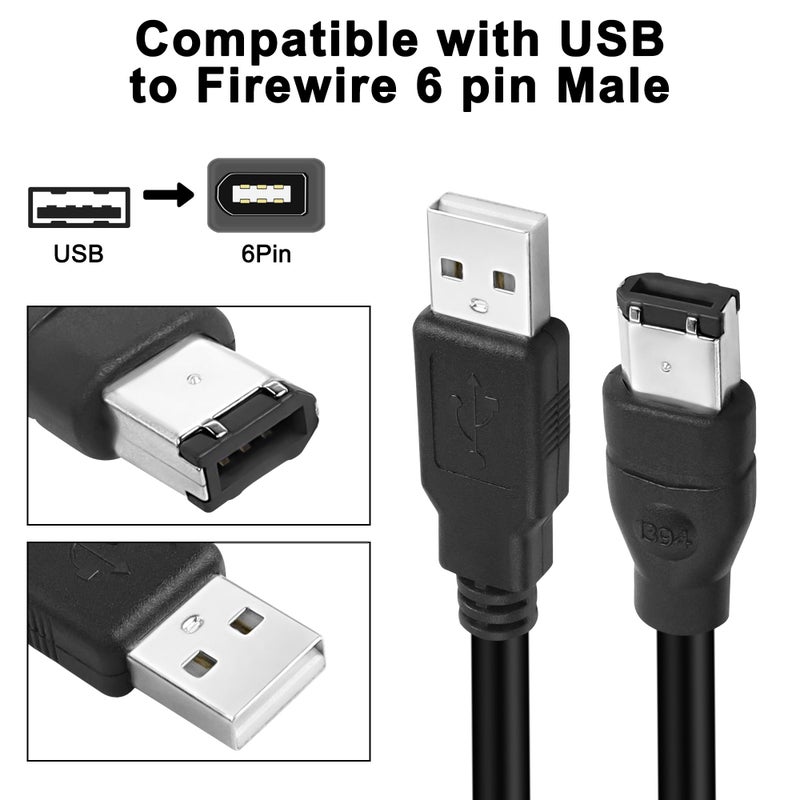 MEIRIYFA كابل محول MEIRIYFA Firewire 1394 6 دبوس إلى USB، محول بيانات Firewire IEEE 1394 6 دبوس ذكر إلى USB 2.0 نوع A ذكر للطابعة والماسح الضوئي والقرص الصلب، لا يدعم محرك الأقراص/بطاقة الصوت-1.8م - Image 3