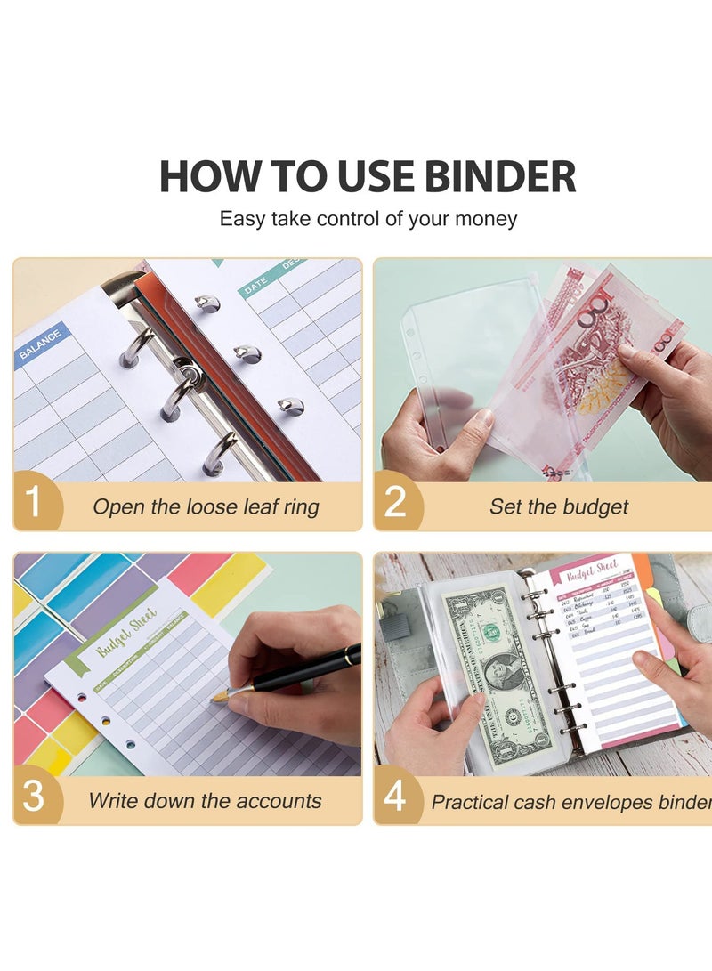 Budget Binder with Zipper Envelopes, Cash Envelopes for Budgeting, A6 PU Leather Budget Binder Planner with 12 Pcs Clear Zipper Envelopes, 12 Pcs Budget Sheets for Budgeting, Saving Money(Azure) - Image 2