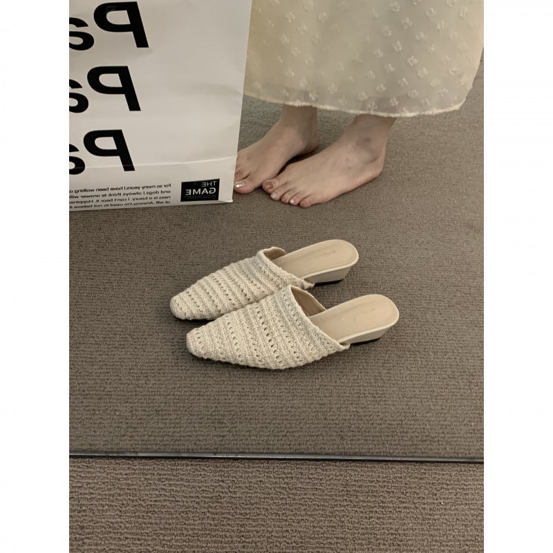 French-Style Niche Wedge Woven Mules For Women, Suitable For Outdoor Wear, 2025 Summer High Heels Paired With Skirts, Evening Closed-Toe Shoes - Image 4