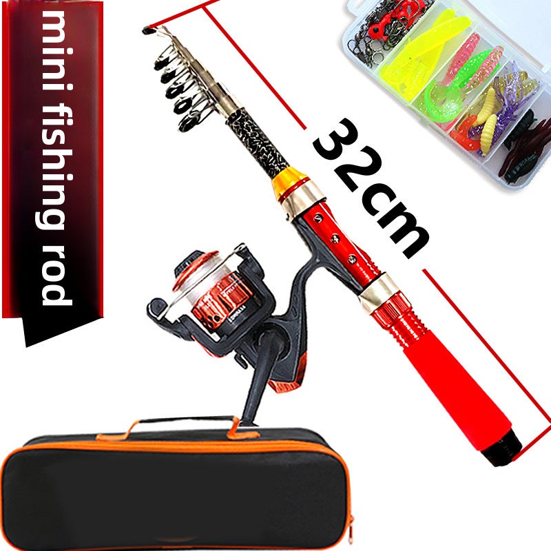 Generic Portable Mini Fishing Rod Full Set (Ultra short) Sea Pole +200 wheels +9 accessories + bag 